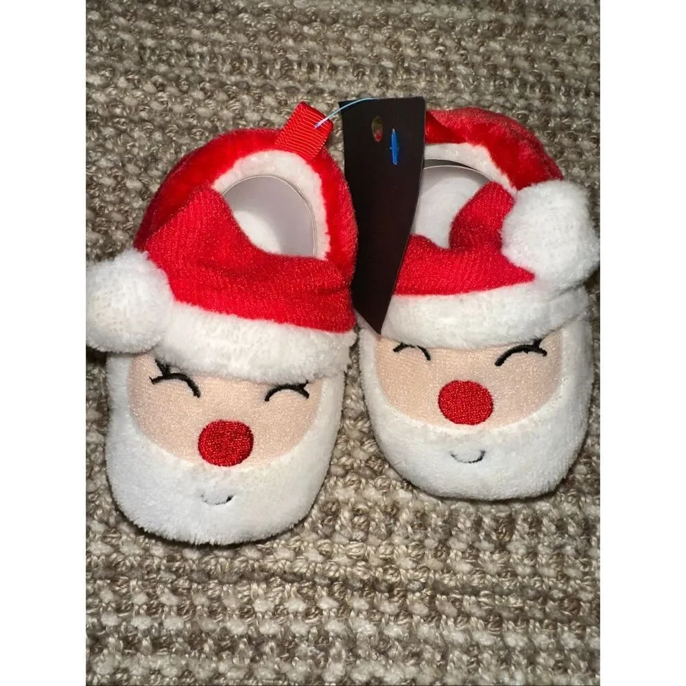 Baby Santa Claus Slippers 6-12 months Plush Christmas Holiday Cozy Soft Shoes